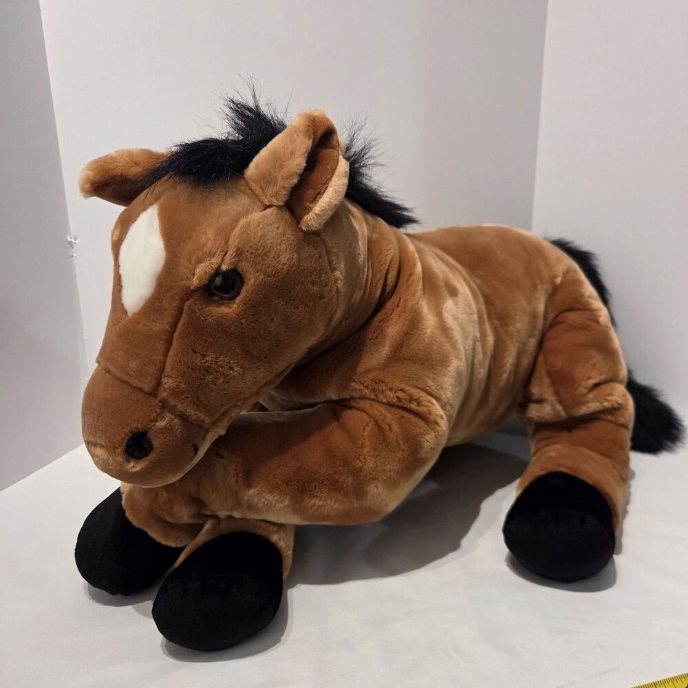 Rare Vintage 33" 2001 Horse Pony Brown Kids Preferred Plush White Diamond Mark